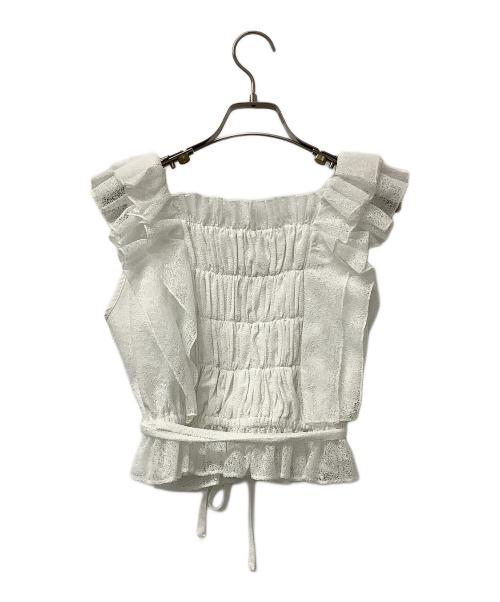 Snidel（スナイデル）Snidel (スナイデル) ノースリーブブラウス 短丈フリルブラウス ホワイト サイズ:Fの古着・服飾アイテム