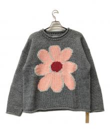 CHAH CHAH（チャーチャー）の古着「ニット CC "FLOWER with LOVE" HAND KNIT」｜グレー×ピンク