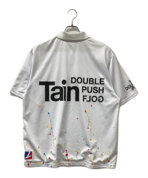 TAIN DOUBLE PUSH（タイン ダブルプッシュ）TAIN DOUBLE PUSH (タイン ダブルプッシュ) 半袖ポロシャツ PAINTED WXXDER IN MESH POLO SHIRTS ホワイト サイズ:Lの古着・服飾アイテム