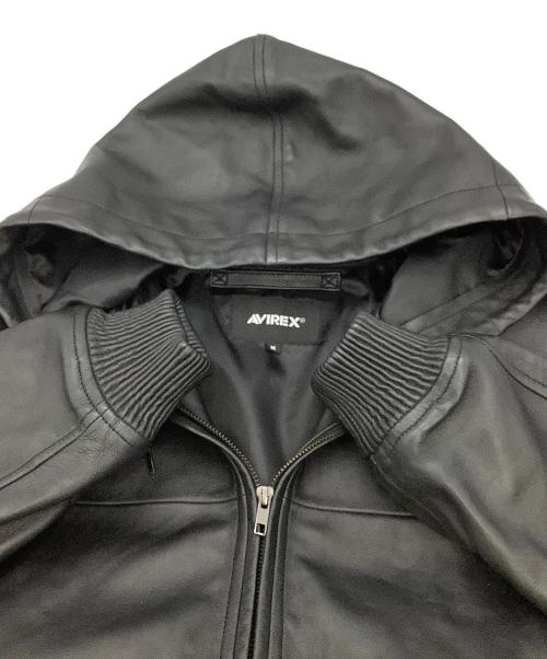 AVIREX（アヴィレックス）AVIREX (アヴィレックス) レザージャケット LEATHER HOODIE JACKET ブラック サイズ:Mの古着・服飾アイテム