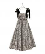 Snidelスナイデル）の古着「キャミソールワンピース ショルダーリボンフラワーワンピース」｜グレー×ブラック