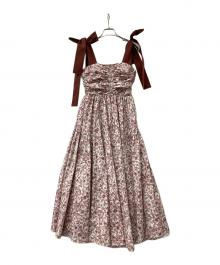 Snidel（スナイデル）の古着「キャミソールワンピース ショルダーリボンフラワーワンピース」｜ブラウン×ホワイト