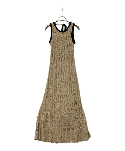 FRAY ID（フレイ アイディー）FRAY ID (フレイ アイディー) ワンピース メッシュレースアメスリニットワンピース ベージュ×ブラックの古着・服飾アイテム