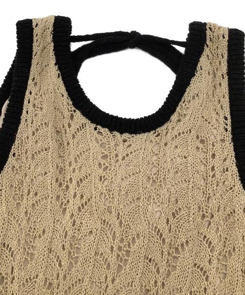 FRAY ID（フレイ アイディー）FRAY ID (フレイ アイディー) ワンピース メッシュレースアメスリニットワンピース ベージュ×ブラックの古着・服飾アイテム