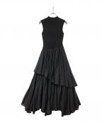 anuansアニュアンス）の古着「ノースリーブワンピース ノースリーブイレギュラーヘムドッキングニットワンピース」｜ブラック