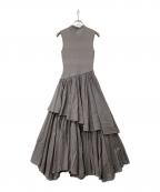 anuansアニュアンス）の古着「ノースリーブワンピース ノースリーブイレギュラーヘムドッキングニットワンピース」｜グレー