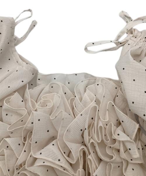 Snidel（スナイデル）Snidel (スナイデル) 半袖ワンピース ボリュームラッフルフリルプリントワンピース ベージュ×ブラックの古着・服飾アイテム