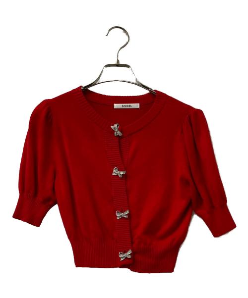 Snidel（スナイデル）Snidel (スナイデル) 半袖ニット リボンボタンニットカーディガン レッド サイズ:Sの古着・服飾アイテム