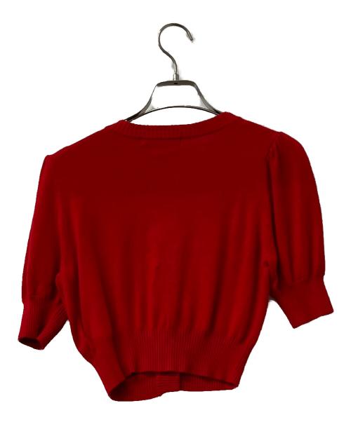 Snidel（スナイデル）Snidel (スナイデル) 半袖ニット リボンボタンニットカーディガン レッド サイズ:Sの古着・服飾アイテム
