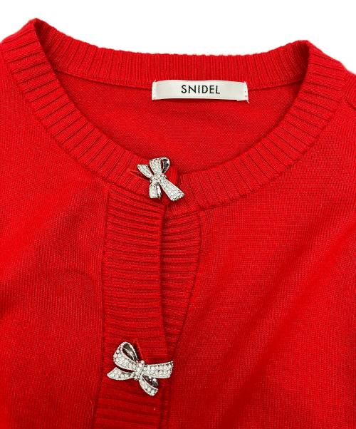 Snidel（スナイデル）Snidel (スナイデル) 半袖ニット リボンボタンニットカーディガン レッド サイズ:Sの古着・服飾アイテム