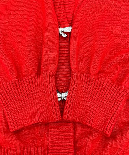 Snidel（スナイデル）Snidel (スナイデル) 半袖ニット リボンボタンニットカーディガン レッド サイズ:Sの古着・服飾アイテム