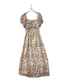 Snidel（スナイデル）の古着「ワンピース ラメドビーシフォンプリントワンピース」｜ホワイト×レッド