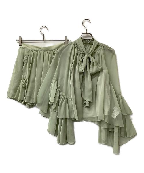 Snidel（スナイデル）Snidel (スナイデル) セットアップ ラッフルミニセットアップ グリーンの古着・服飾アイテム