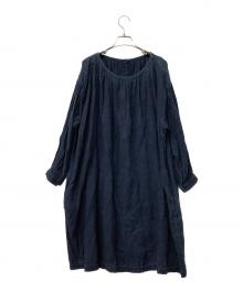 nest Robe（ネストローブ）の古着「長袖ワンピース インディゴ染めリネンワンピース」｜ネイビー