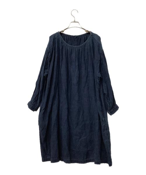 nest Robe（ネストローブ）nest Robe (ネストローブ) 長袖ワンピース インディゴ染めリネンワンピース ネイビー サイズ:不明の古着・服飾アイテム