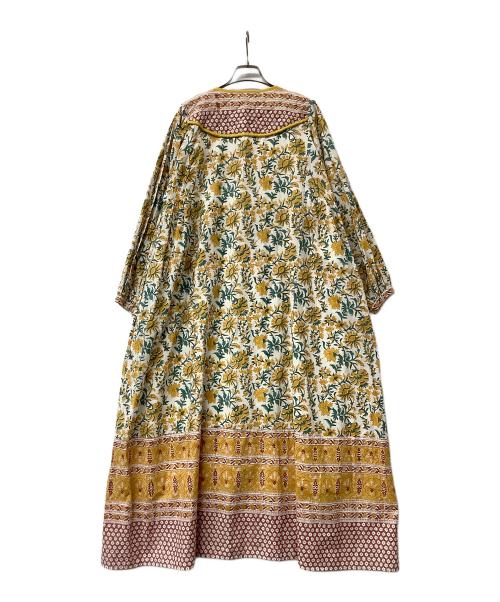 freada（フリーダ）freada (フリーダ) ワンピース IND胸キルト木版ワンピース イエロー×ブラウン サイズ:FREEの古着・服飾アイテム