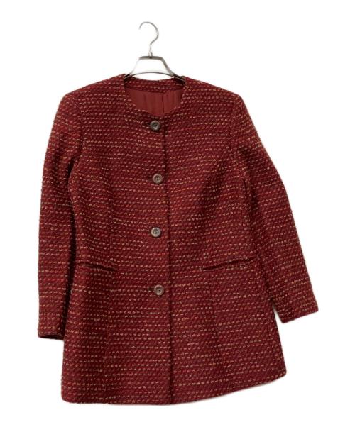 missoni（ミッソーニ）missoni (ミッソーニ) ノーカラージャケット　古着 レッド サイズ:SIZE62の古着・服飾アイテム