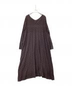 45rpm45アールピーエム）の古着「長袖ワンピース コットン天竺ボーダーカットソードレス」｜ブラウン×ネイビー