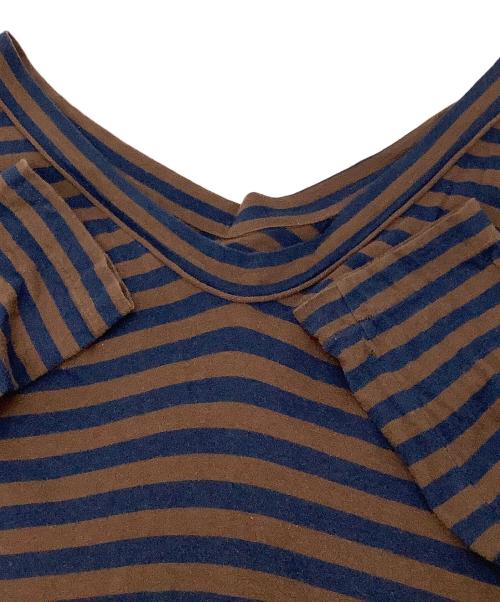 45rpm（45アールピーエム）45rpm (45アールピーエム) 長袖ワンピース コットン天竺ボーダーカットソードレス ブラウン×ネイビーの古着・服飾アイテム