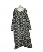 45rpm45アールピーエム）の古着「長袖ワンピース コットン天竺ボーダーカットソードレス」｜グレー×ブラック