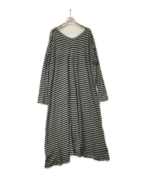 45rpm（45アールピーエム）45rpm (45アールピーエム) 長袖ワンピース コットン天竺ボーダーカットソードレス グレー×ブラックの古着・服飾アイテム