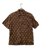 Hysteric Glamourヒステリックグラマー）の古着「半袖シャツ モノグラム柄 オープンカラーシャツ」｜ブラウン