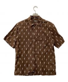 Hysteric Glamour（ヒステリックグラマー）の古着「半袖シャツ モノグラム柄 オープンカラーシャツ」｜ブラウン