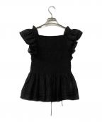 FRAY IDフレイ アイディー）の古着「ブラウス フリルスリーブシャーリングブラウス」｜ブラック