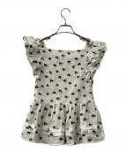 FRAY IDフレイ アイディー）の古着「ブラウス フリルスリーブシャーリングブラウス」｜ホワイト×ブラック