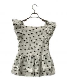 FRAY ID（フレイ アイディー）の古着「ブラウス フリルスリーブシャーリングブラウス」｜ホワイト×ブラック