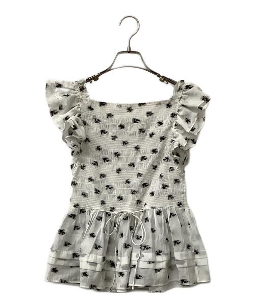 FRAY ID（フレイ アイディー）FRAY ID (フレイ アイディー) ブラウス フリルスリーブシャーリングブラウス ホワイト×ブラック サイズ:Fの古着・服飾アイテム