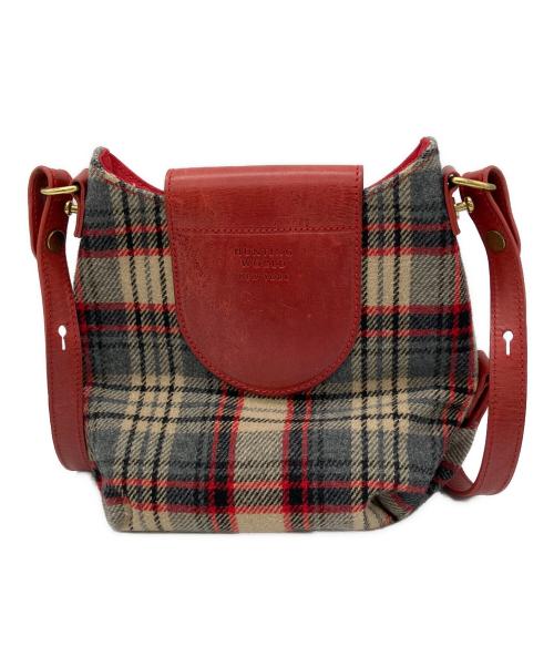 HUNTING WORLD（ハンティングワールド）HUNTING WORLD (ハンティングワールド) ショルダーバッグ　チェック　1・I・2・02 ブラウン×ネイビー×レッドの古着・服飾アイテム