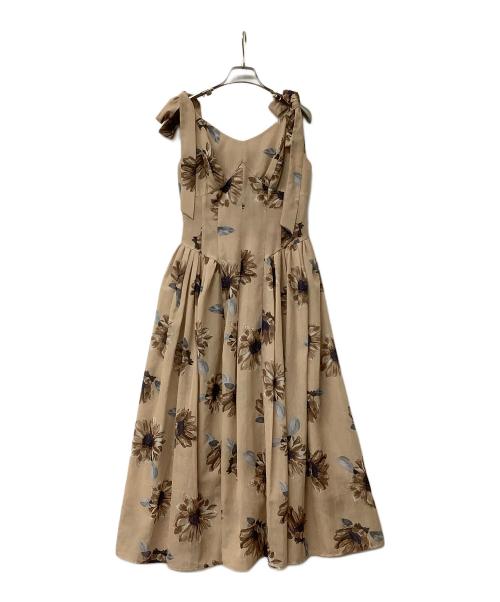 HER LIP TO（ハーリップトゥ）HER LIP TO (ハーリップトゥ) キャミソールワンピース Sunflower-Printed Midi Dress ベージュ サイズ:Mの古着・服飾アイテム