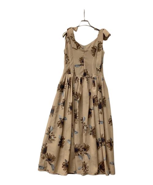 HER LIP TO（ハーリップトゥ）HER LIP TO (ハーリップトゥ) キャミソールワンピース Sunflower-Printed Midi Dress ベージュ サイズ:Mの古着・服飾アイテム