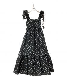 Snidel（スナイデル）の古着「ワンピース リボンジャガードキャミワンピース」｜ブラック×ブルー