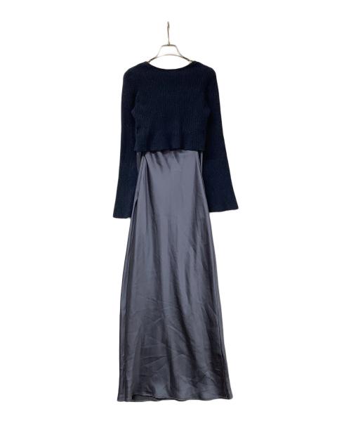 Snidel（スナイデル）Snidel (スナイデル) ワンピース カーデセットサテンキャミワンピース ネイビーの古着・服飾アイテム
