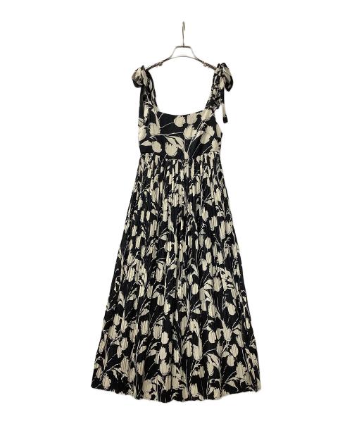 HER LIP TO（ハーリップトゥ）HER LIP TO (ハーリップトゥ) ワンピース Floral Pleated Satin Cami Dress ブラック×ベージュ サイズ:Sの古着・服飾アイテム