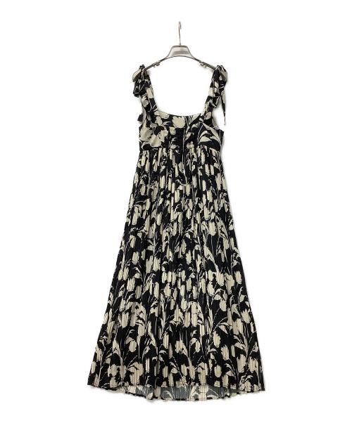 HER LIP TO（ハーリップトゥ）HER LIP TO (ハーリップトゥ) ワンピース Floral Pleated Satin Cami Dress ブラック×ベージュ サイズ:Sの古着・服飾アイテム