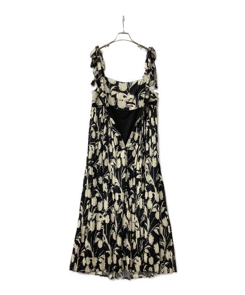 HER LIP TO（ハーリップトゥ）HER LIP TO (ハーリップトゥ) ワンピース Floral Pleated Satin Cami Dress ブラック×ベージュ サイズ:Sの古着・服飾アイテム