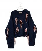 ALLISON BROWNアリソンブラウン）の古着「Many Ribbons Knit Top」｜ネイビー×ピンク