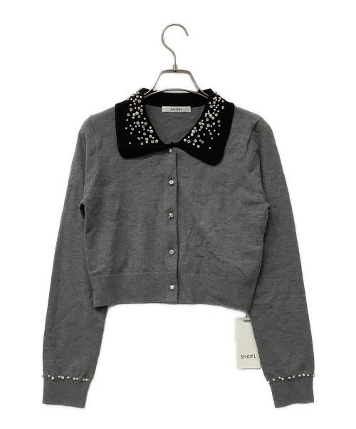 Snidel（スナイデル）Snidel (スナイデル) カーディガン ビジューカラーニットカーディガン グレー×ブラック サイズ:Fの古着・服飾アイテム