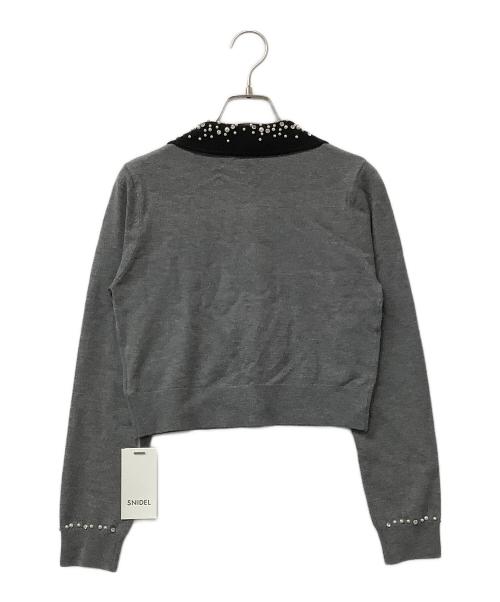 Snidel（スナイデル）Snidel (スナイデル) カーディガン ビジューカラーニットカーディガン グレー×ブラック サイズ:Fの古着・服飾アイテム