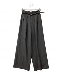 FRAY ID（フレイ アイディー）の古着「パンツ レザーベルテッドワイドストレートパンツ」｜ブラック