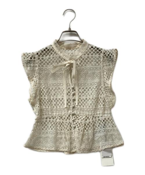 Snidel（スナイデル）Snidel (スナイデル) 半袖ブラウス レースボウタイブラウス ベージュ サイズ:ONE SIZEの古着・服飾アイテム