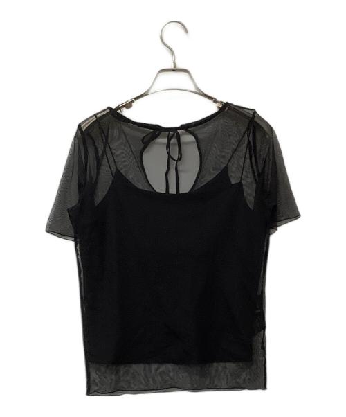 Snidel（スナイデル）Snidel (スナイデル) カットソー シアーカットチュールトップス ブラック サイズ:Fの古着・服飾アイテム