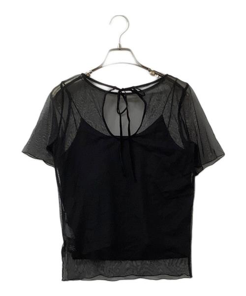 Snidel（スナイデル）Snidel (スナイデル) カットソー シアーカットチュールトップス ブラック サイズ:Fの古着・服飾アイテム