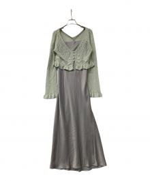 Snidel（スナイデル）の古着「ワンピース クロシェカーデ&サテンキャミワンピ」｜グリーン