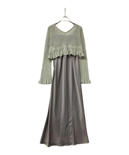 Snidel（スナイデル）Snidel (スナイデル) ワンピース クロシェカーデ&サテンキャミワンピ グリーンの古着・服飾アイテム