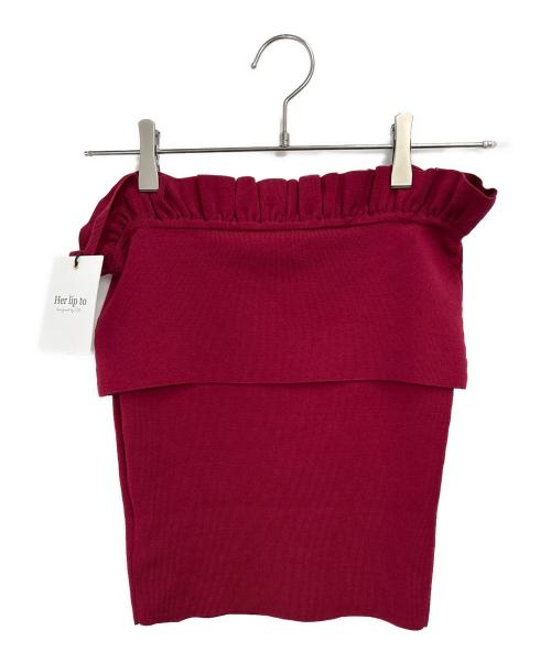 HER LIP TO（ハーリップトゥ）HER LIP TO (ハーリップトゥ) Ruched Off Shoulder Knit Top レッド サイズ:S 未使用品の古着・服飾アイテム
