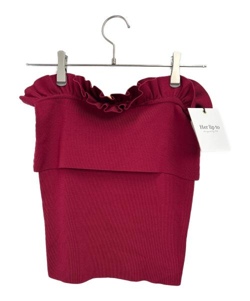 HER LIP TO（ハーリップトゥ）HER LIP TO (ハーリップトゥ) Ruched Off Shoulder Knit Top レッド サイズ:S 未使用品の古着・服飾アイテム